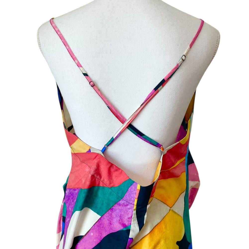 Mara Hoffman Lolita Midi Dress Botanical Tropical Floral V neck Slit‎ Size L - Picture 8 of 9